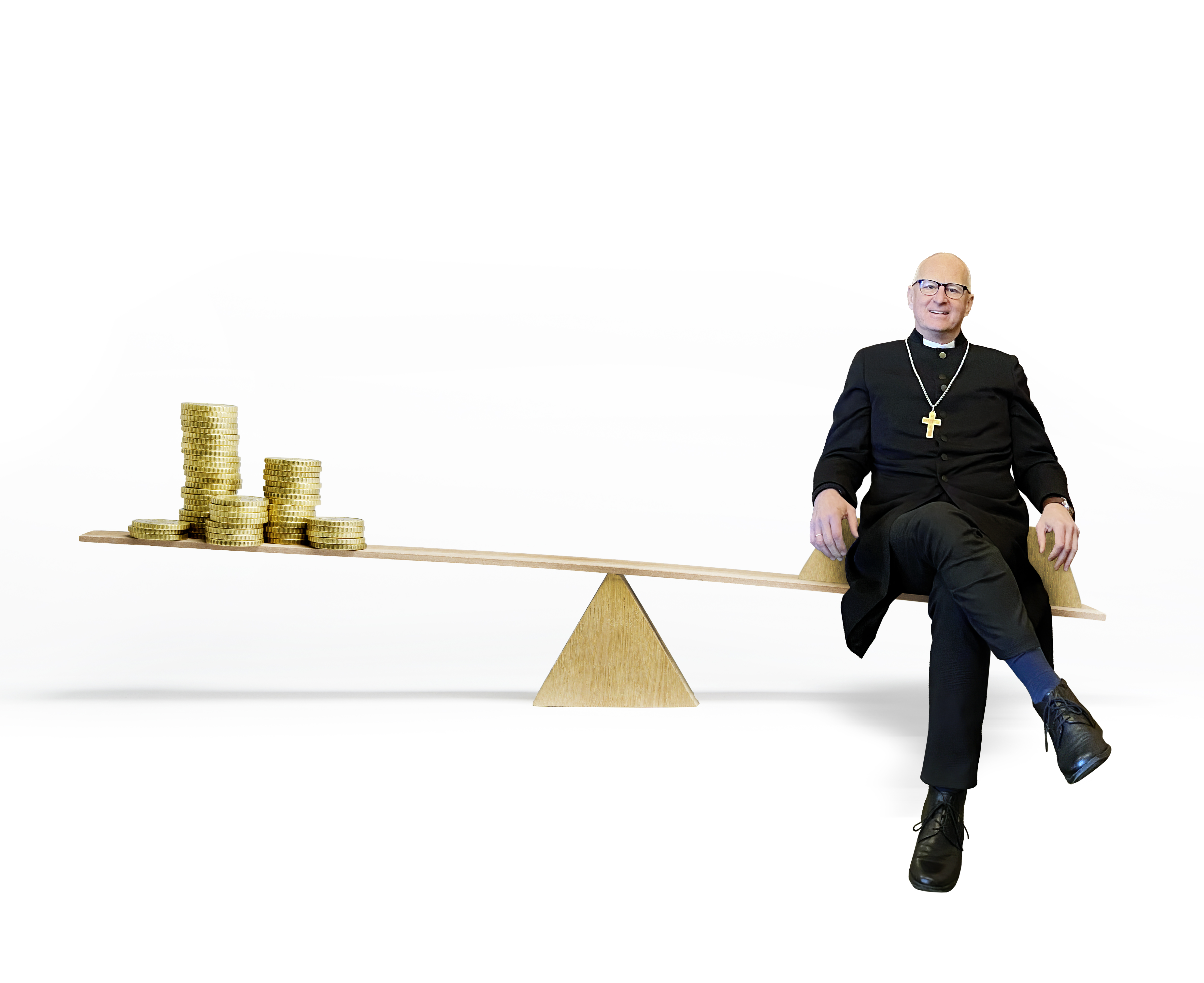 Regionalbischof mit Kleingeld aufwiegen, Foto AdobeStock bearbeitet von C. Amthor